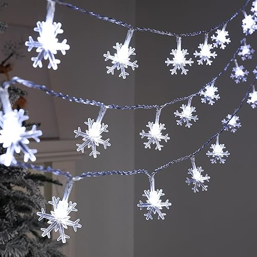 BLOOMWIN Guirlande Lumineuse Extérieure Solaire Flocon de Neige Noël Guinguette Blanc Froid 30LED 6,5m Solaire Extérieur Jardin Imperméable Lumière Décoratio Maison Chambre Jardin Terrasse Patio