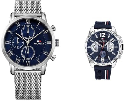Tommy Hilfiger Multi Zifferblatt Quarz Uhr für Herren mit Edelstahlarmband Edelstahlarmband - 1791398 & Multi Zifferblatt Quarz Uhr für Herren mit Marinblaues Silikonarmband - 1791476