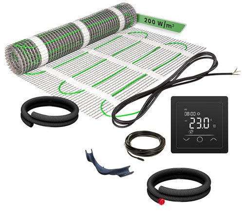 EH Expert EcoPRO Heizmatten Set | 200 W/m² | 1,5 m² | Elektrische Fußbodenheizung - für Fliesen, Naturstein, Teppich, Vinyl und Laminat, inkl. Installationsmaterial, mit Touchthermostat (Schwarz)