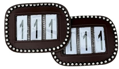 Competition Number Holder 3 Digit for bridles and Saddle pads with Rhinestones (Brown)
