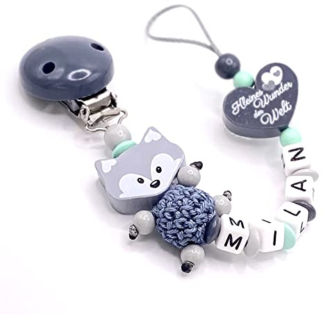 AVH Enterprise Schnullerband mit Namen für Mädchen & Jungen personalisierte Baby Geschenke (Fuchs)