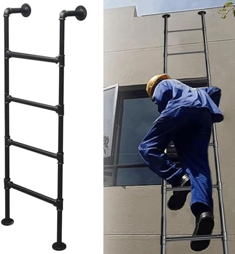 Wandmontierte Leiter, 100–300 cm, Metall-Eisen-Fensterschachtleiter, Feuerleiter, wandmontierte Notausstiegsleiter, Natliedop Universal-Kletterleiter für Keller, Bibliothek, Dach, Balkon (2,
