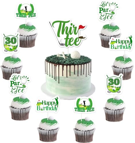 kreat4joy Golf 30th Birthday Party Decorations, 25pcs Thir-Tee Birthday Golf Cake Cupcake Toppers for Let's Partee 30 Year Old Happy Birthday Sports Decorations Him Her