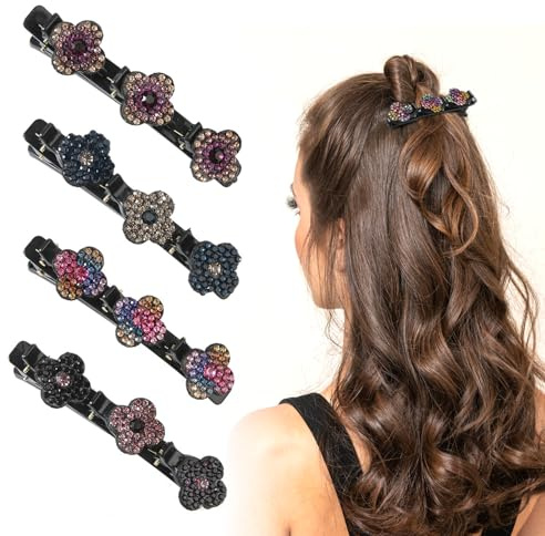 4 PCS Haarspangen Damen Dünnes Haar mit Kristallblume 2025 Kristall Haarschmuck Damen Dünnes Haar Perfektes Haar Accessoire Damen für Frisuren Alltag & Anlässe - Haarklammern für Styling & Festliches
