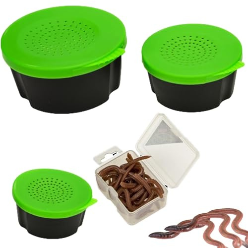 Hqunjikp Boîte de rangement pour appâts de pêche - Boîte de rangement pour appâts et de terre - 3 pièces - Léger et portable - Accessoires de pêche pour appâts et de terre