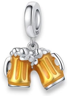 Chope à bière - Chope à bière - Fête - Fête populaire - Tente de bière - Chope à bière - Bracelet à breloques - Pendentif en argent 925 - Charm Accessoire cadeau en argent sterling