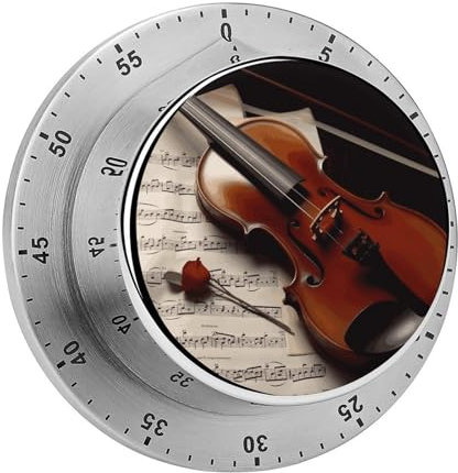 Kitchen Timer,Violin Sheet Music Print Magnetic Kitchen Timers for Cooking,60 Minute Mechanical Stainless Steel Manual Cooking Timer with Alarm,for Home Cooking Baking Steaming Adults