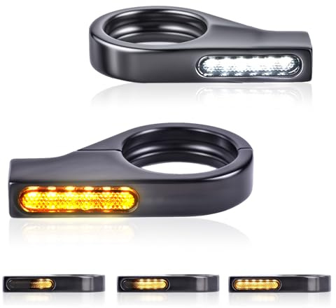 Motorcycle LED Turn Signals Flowing Running Lights for 39-41mm Front Fork Mount Universal Sequential Amber Light indicators Compatible with Harley Sportster Dyna Road King Honda Yamaha Bobber Chopper