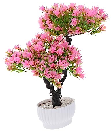 Garneck Künstlicher Bonsai Kiefernbaum Rosa Kunststoff Deko für Innenräume | Tischdeko für Bankett und Wohnbereich, Moderne Landhaus und Nordikoptik, Pflegeleicht