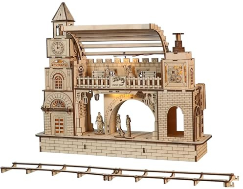 Music Park 3D Wooden Puzzles Train Station for Adults Night Light Model Kit DIY Birthday for Women Age 14+