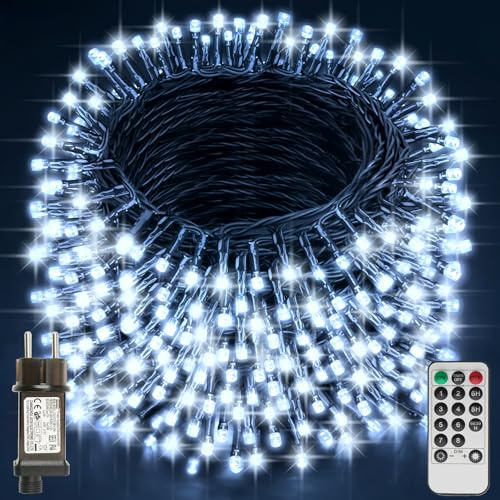 Realky Guirlande Lumineuse de Noël, 59.8M 500 LED Lumières de Noël Intérieur et Extérieure, 8 Modes et Fonction Mémoire Guirlande Lumineuse Sapin pour Balcon, Jardin, Maison Décoration - Blanc Froid