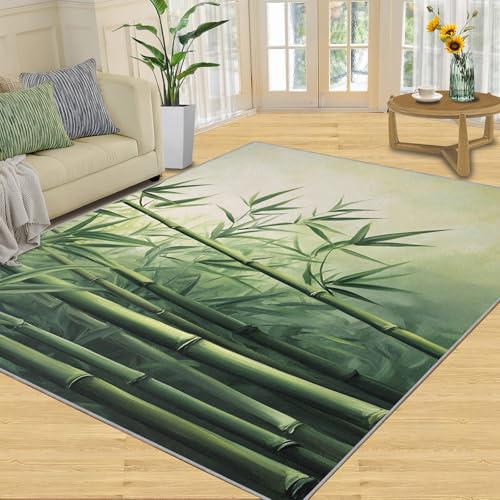 XEODIAT Bambus-Teppich, Wohnzimmer, 70 x 140 cm, grüne Bambusblätter, für Schlafzimmer, natürliche Landschaft, rutschfest, bedruckt, für Schlafzimmer, Wohnzimmer, Küche