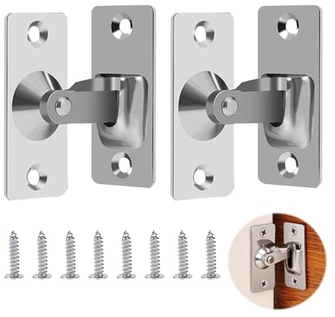 2pcs 90 Degree Stainless Steel Door Lock Hasp Latch, Right Angle Sliding Bolt Lock for Bedroom, Bathroom, Cabinet, Window, Pocket Door, Screen, Storage, Lever Latch with Bending Buckle Design