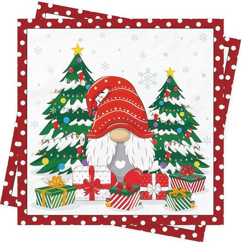 40Stück Rot Servietten Weihnachten Weihnachts Servietten Christmas Tischdeko Einweg Papierservietten mit Schneeflocken Weihnachtsbaum für Winter Weihnachtsfeier Dekoration