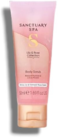 Sānctuary Spa | Lily & Rose Collection Body Scrub - Natural Pumice & Lotus Flower | White Lily & Damascus Rose Scent | 50mL [Travel Size]