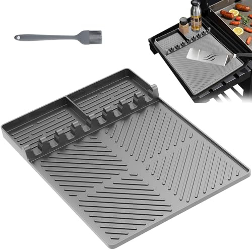 Tappetino Barbecue in Silicone Grigio, Tappetino da Tavolo Laterale per Barbecue a Gas, Morbido e Frizionato, per Riporre Lateralmente le Posate da Barbecue