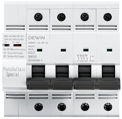 DEWIN Interruttore Magnetotermico Automatico,4P 63A 400V Interruttore Automatico con Riarmo Automatico,Protezione da sovratensione/sottotensione, ecc.(Con Manuale in Italiano)
