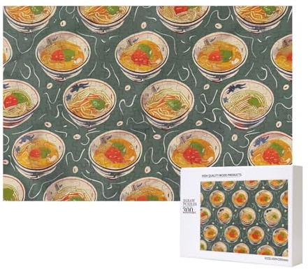 Puzzle de 300 pièces avec boîte de rangement, coquetier, nouilles, ramen, puzzle en bois imprimé 40 x 28 cm pour adultes et enfants, jeu décoratif amusant en famille