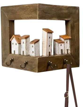 Perchero Montado En La Pared: Riel De Madera De 4 Clavijas, Tablero Para Colgar Llaves De Entrada, Almacenamiento De Bolsas Para Bufandas, Decoración Rústica Para Vestíbulo, Unidad De Barra Organizado