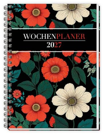 TRÖTSCH - Wochenplaner A5 mit Wire-O Blumen 2027: Taschenkalender