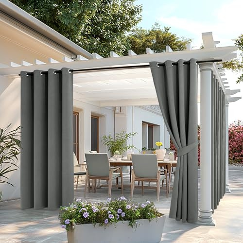 MIULEE Rideaux d'extérieur imperméable à Double Oeillets Protection Solaire Rideau Impermeable Exterieur pour pergola extérieur Balcon Cour Porche, 140 x 225 cm, Lot de 2, Gris
