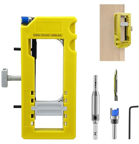 Door Hinge Jig, ADDLIVE Hinge Router Jig, Door Jigs for Router, Hinge and Handles, Door Latch Installation Kit Fits 3”to 5” Length and 1/4” or 5/8” Thickness, Yellow