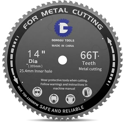 DONGGU TOOLS 355mm 66T TCT Metal Cutting Saw Blade - Compatible with DeWalt Bosch Makita Milwaukee & Evolution Cold Cut Saws, 25.4mm Arbor for Steel/Aluminum/Stainless Steel