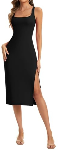 SHAPERIN Klänning med slits, dam, snäva klänningar, festklänning, cocktailklänning, bodycon omlottklänning, lång klänning, sommar, svart, XXL