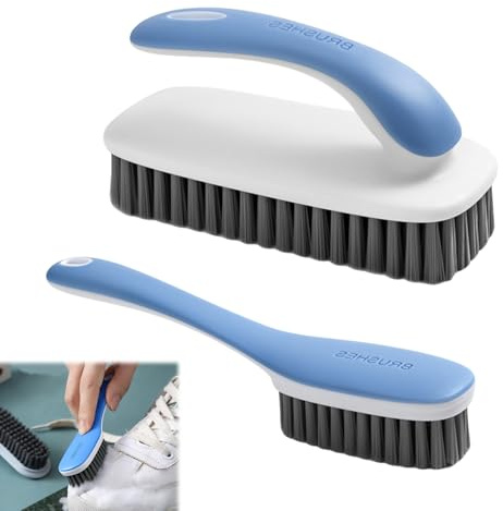 2 Pack Soft Scrubbing Brush with Handle Include Clothing Brush Shoe Brush | Carpet Cleaning Brush for Clothes, Bathroom,Sneaker Kitchen Bathtub Stain Remover Brushes Fabric Cleaning Brush Laundry Brush