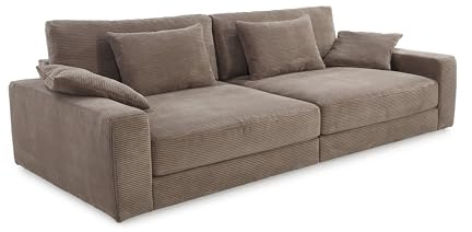 Großes Big-Sofa mit Bonellfederkern-Polsterung B290/T135/H90 cm, Lounge-Couch mit Rückenkissen und Zierkissen, weicher und robuster Trend-Bezug aus Cord in Braun Taupe / 15252