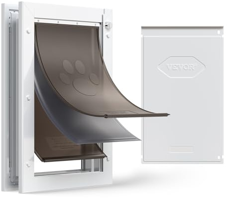 VEVOR Gattaiola per Animali Domestici Portina per Cani e Gatti con Anta Tripla Sportello Magnetica, Gattaiola Telaio in Lega di Alluminio Spessore Compatibile 2,7-5,08 cm, Porta Animali Cani Taglia L