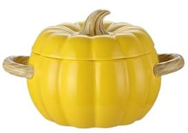 Olla holandesa de cerámica de 50 oz con tapa, cacerola de Halloween en forma de calabaza, olla sopera de cerámica for uso sin llamas abiertas(Ye)