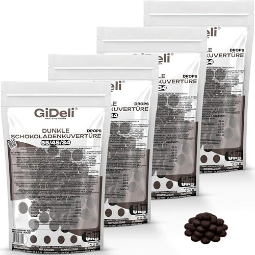 GiDeli Zartbitter Kuvertüre Schokodrops 55% Kakao 4 x 5 kg - zum Schmelzen | Vier verpackte Beutel, 20 kg gesamt, für Ganache, Glasuren und Schokobrunnen, enthält Soja