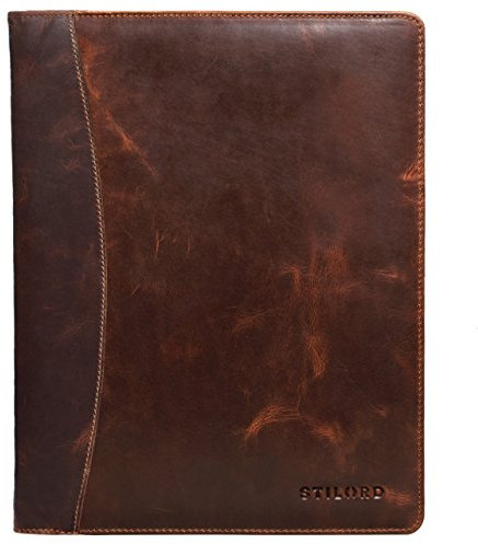 STILORD 'Vincent' Konferenzmappe Leder A4 braun Dokumentenmappe mit Ringmechanik 13,3 Zoll Schreibmappe Aktenmappe Ringbuch umlaufender Reißverschluss, Farbe:Kara - Cognac