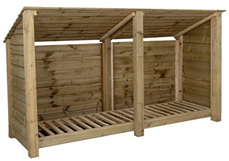 Arbor Garden Solutions Wooden log store 4ft (W-227cm, H-126cm, D-88cm) (Without kindling shelf (Roof sloping back), Natural (Light green))