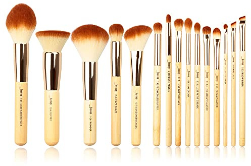 Jessup Bamboo Handles 15pcs Foundation Face Power Cream Concealer Buffer Blushes Handmade Fiber Hair Beauty Makeup Set &Kit T140