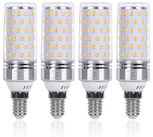 SanGlory E14 Mais-Glühbirne, 12 W, LED-Maiskolben, 1350 lm, entspricht 100 W, nicht dimmbar, energiesparend, kleine Edison-Schraube, Kerzenlampe, E14, Warmweiß, 4 Stück