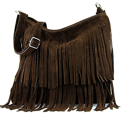 Ital. Borsa a tracolla in pelle Frans borsa tracolla donna borsa in pelle scamosciata T125, Colore:dark Chocolate