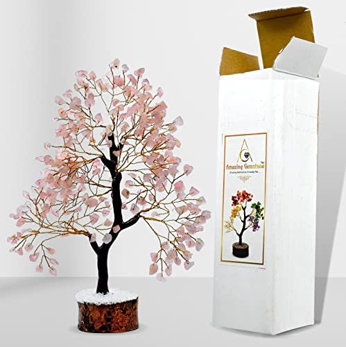 Rose Quartz Natural Healing Premium Crystal Bonsai Feng Shui Fortune Money Tree of Life for Home Office Decor (Gift Box Ready,10-12 Inch)