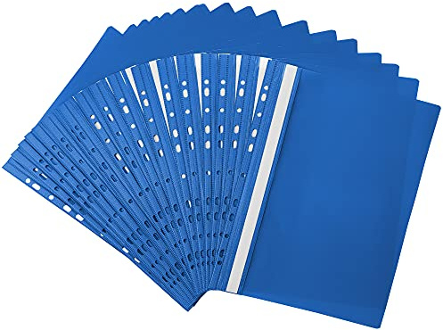 Netuno 20 Carpetas rápidas A4 Azul Carpeta de plástico con portada transparente campo de descripción perforado organización oficina estudios archivo almacenamiento documentos