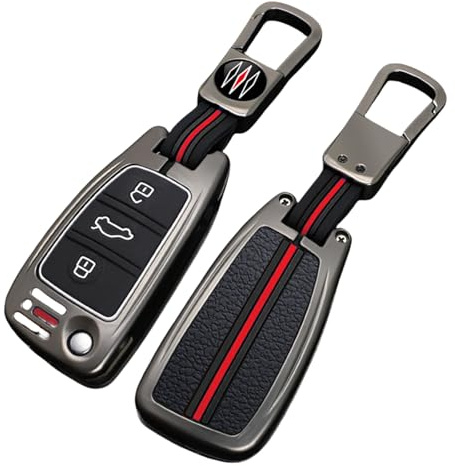 Happyit Zinklegierung + Silikon Autoschlüssel Hülle passend für Audi Sline A3 A5 Q3 Q5 A6 C5 C6 A4 B6 B7 B8 TT 80 S6 3 Tasten FOB Schlüssel Schlüsselanhänger Zubehör