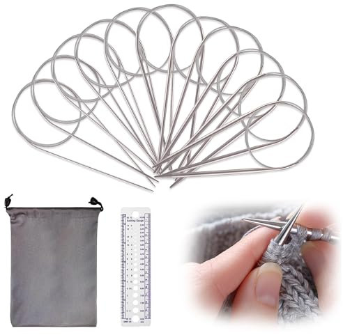 Circular Knitting Needles Set - 80cm Long, 11 Sizes, Metal Round Needles for Weaving Scarves, Socks, Hats, Blankets