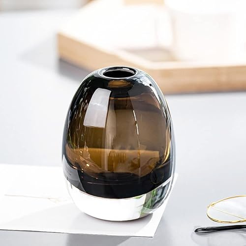 XIUWOUG Kleine Glasvasen Für Pampasgras Blumenvase Modern Vase Für Tischdeko Kugelvase Glas Für Wohnzimmer Tablett Bad Couchtisch,Brown s