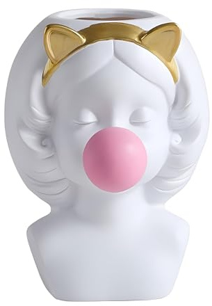 ZUOLUO Bubble Blowing Girl Plant Pot Vase Cute Flower Vase Funny Planter Flowerpot Cactus Succulent Planting Pot Makeup Brush Holder Tabletop Storage Jar Art Figurine Statue Home Office Decoration