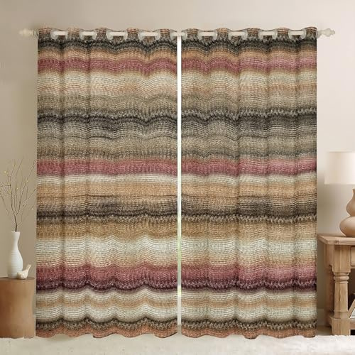 Feelyou Western Tribal Geometric Curtains for Bedroom Kids Brown Southwest Blackout Curtains Strip Lines Darkening Dreapes Exotic Style Brown Window Treatments (2 Panels, 52 x 84 Inch)