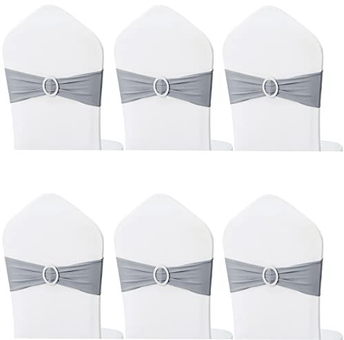 Forlush 6 Pezzi Fascia Coprisedia, Fiocchi Bianchi Matrimonio, Spandex Chair Covers, per Evento, Decorazione del Partito (Argento)