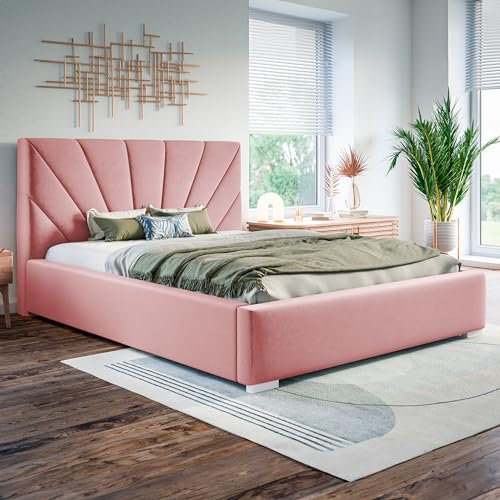 MOTIVENA Sisi Polsterbett 120x200 Mit Bettkasten, Lattenrost Und Stauraum, Kopfteil, Ohne Matratze, Samt, Rosa (Pink)