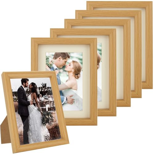 DAJAVE 6 Pcs 7x5 Photo Frames Wooden Picture Frames with Mount Wood Photo Frames for Tabletop in Bedroom, Living Room, Office