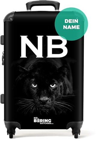 NoBoringSuitcases© Koffer personalisiert, | 67x43x25 cm - Koffer Mittelgroß, Koffer Hartschale Groß - Rollkoffer - Schwarzer/weißer Panther - Leicht - Koffer mit Namen