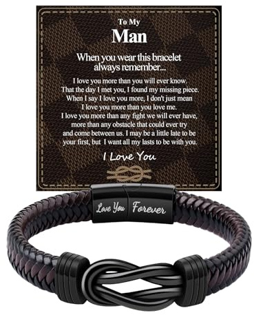 BOCHOI To My Man Infinity Leather Bracelet for Men Love Anniversary Birthday Valentines Day Gift, Presents for Men I Love You Gifts for Him Husband Boyfriend Mens Fiance Jewelley Gift